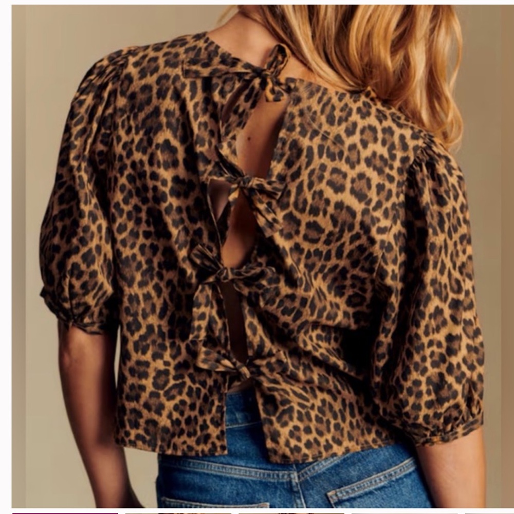 Sezane Leopard Print Puff Sleeve Top